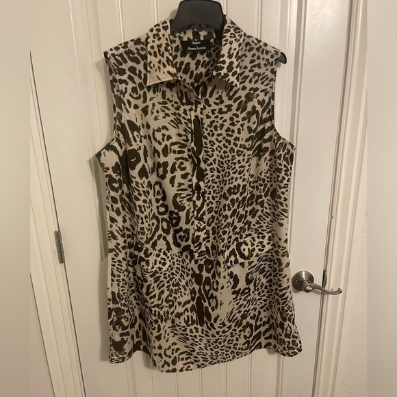 SLEEVELESS Art to Wear Dennis by Dennis Basso Top/Dress sheer,pockets 1/2 button - Picture 1 of 9